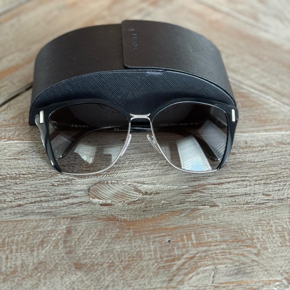 Prada Black and Silver Aviator Sunglasses